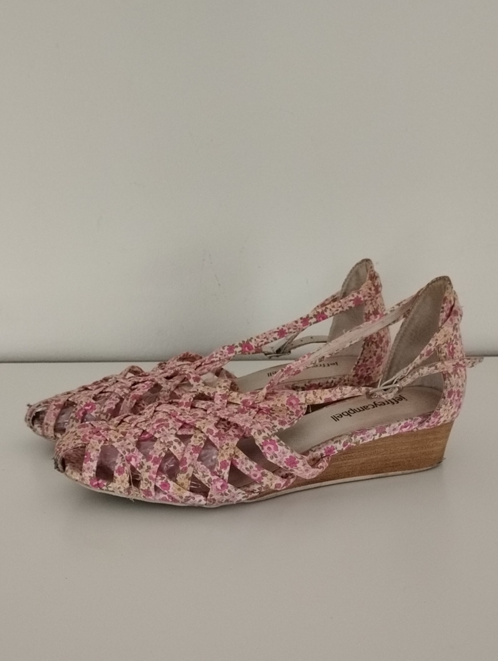 Size 8 Jeffrey Campbell Floral Pink Woven Wedge Sandals - Women